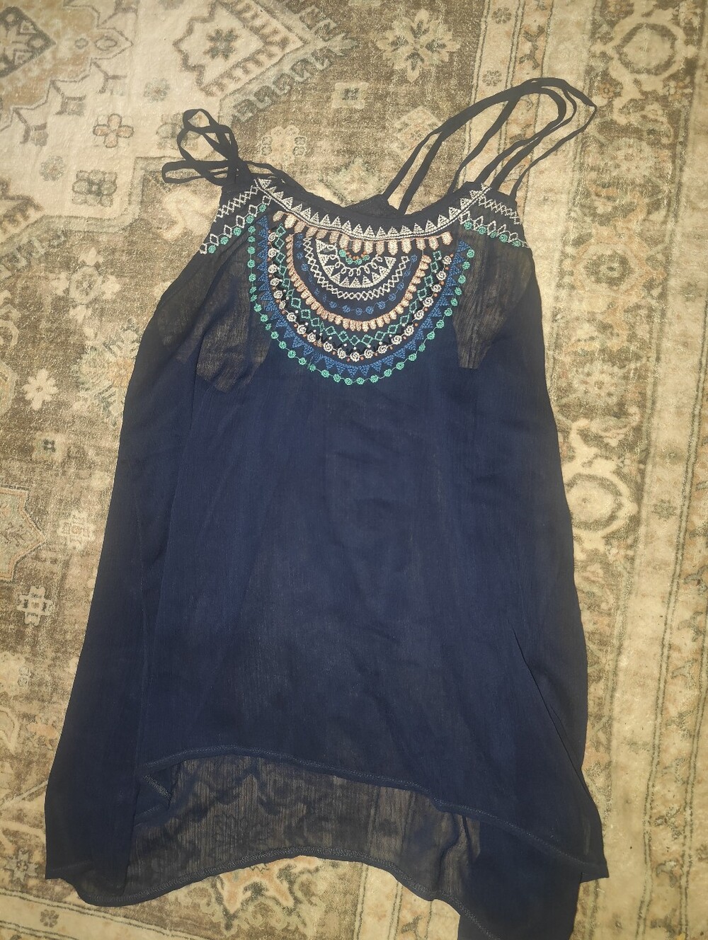 Maurices Navy Embroidered Strappy Camisole